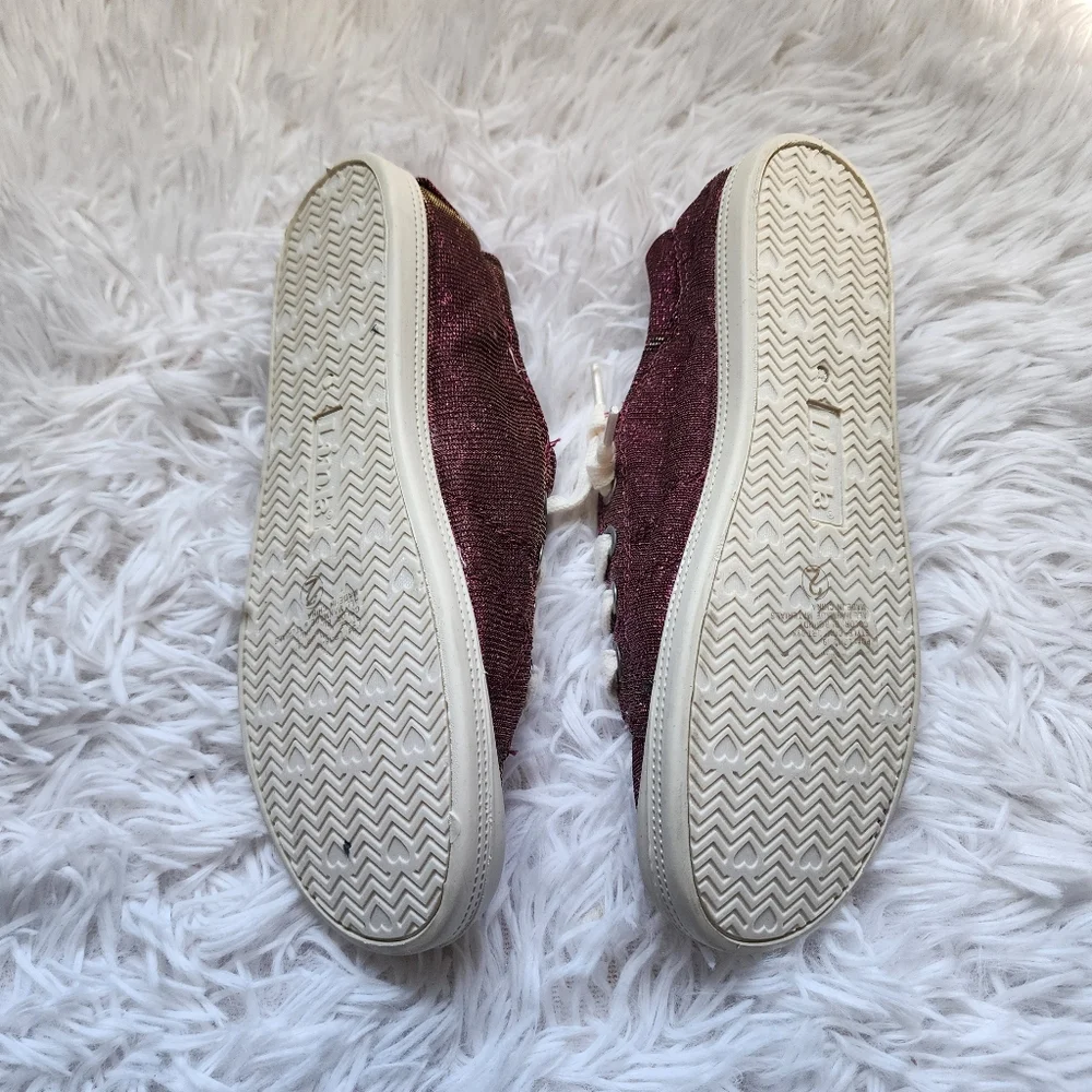 Burgundy Girls Sparkly Canvas Shoes
